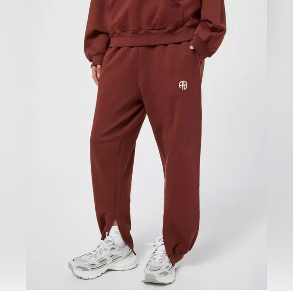 Anine Bing Tyler Cotton Joggers Dark Cherry Size Medium- Flaw